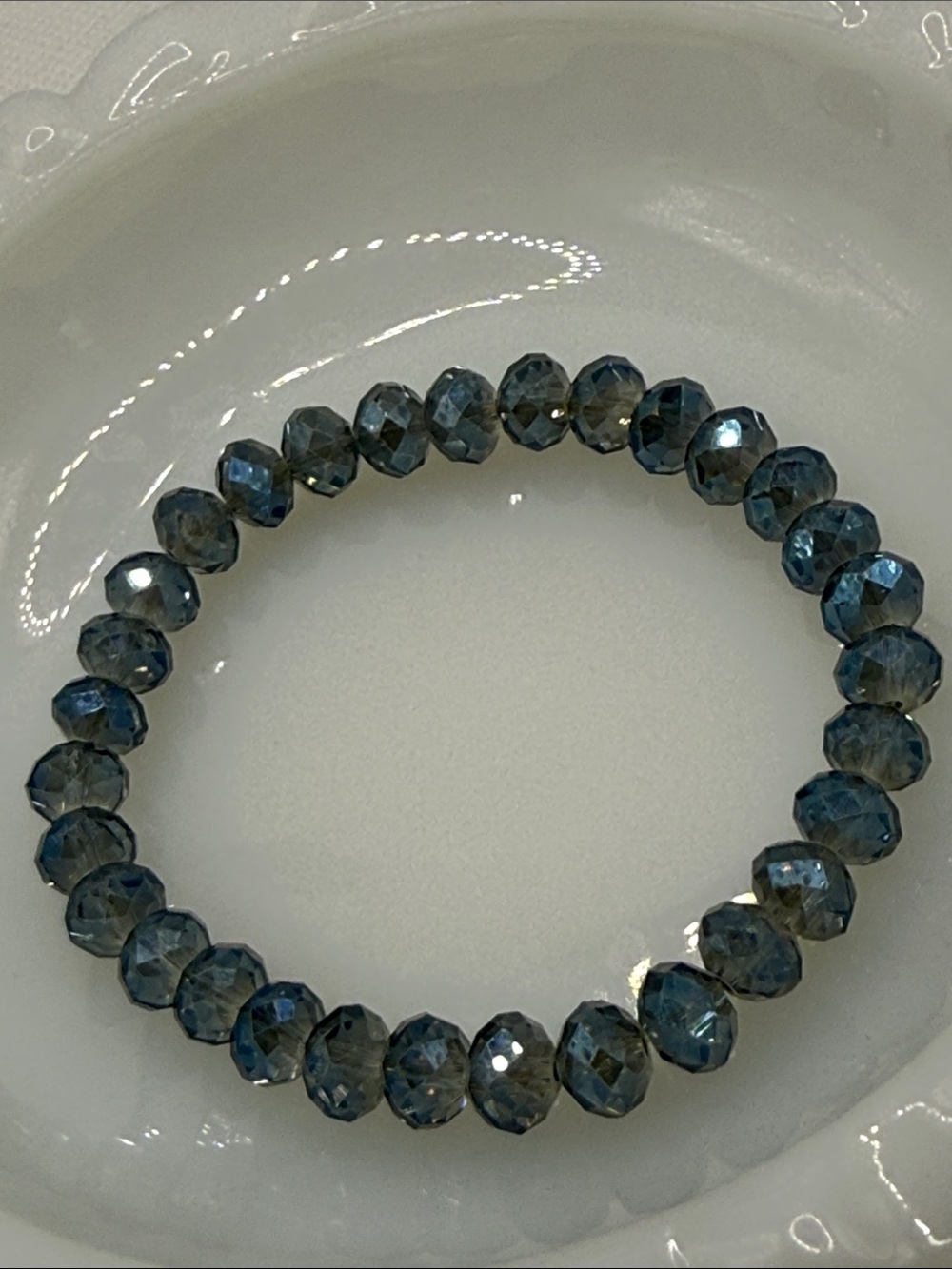 Vintage Faceted Blue-Gray Beaded Stretch Bracelet